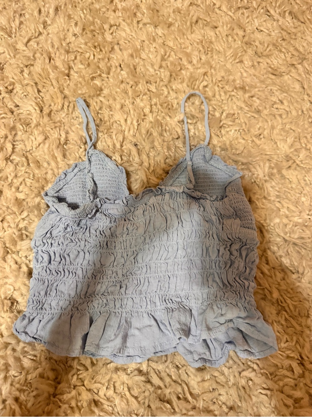 ELF Light Blue Smocked Ruffle Crop Cami - Picture 2 of 3